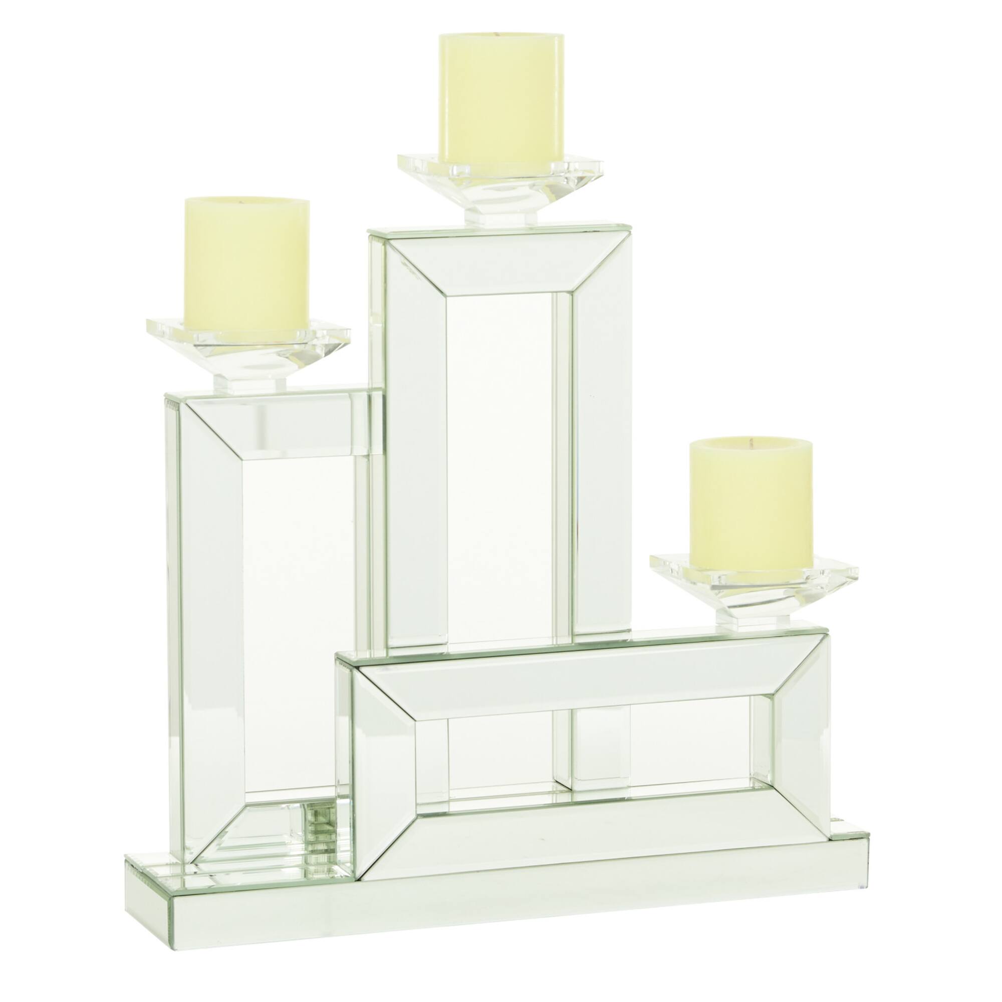 17" Silver Wood Glam Candlestick Holder
